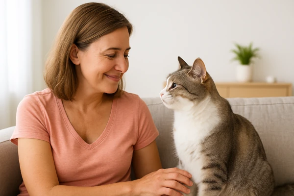 Cat and owner in peaceful, connected harmony